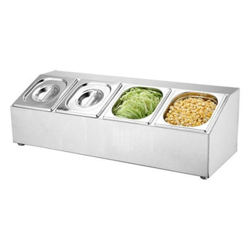 Suport condimente inox cu 4 cuve de 1,6 Litri cu capace inox