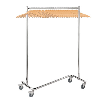 Suport umerase inox cu 40 umerase lemn 4 roți pivotante fiecare Ø