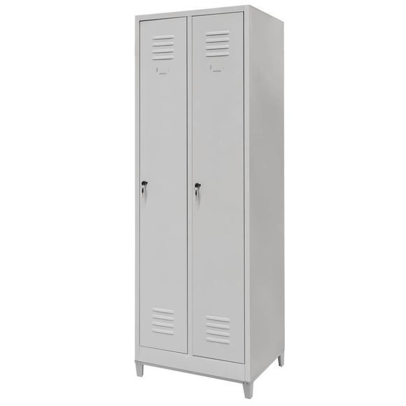 Dulap vestiar BHP cu baza cu picioare 2 usi cu compartimente S-60 cm gri