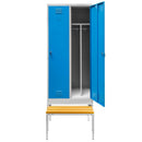 Dulap vestiar BHP pentru haine S-80 cm 2 usi cu compartimente cu banca glisanta gri/front albastru-3