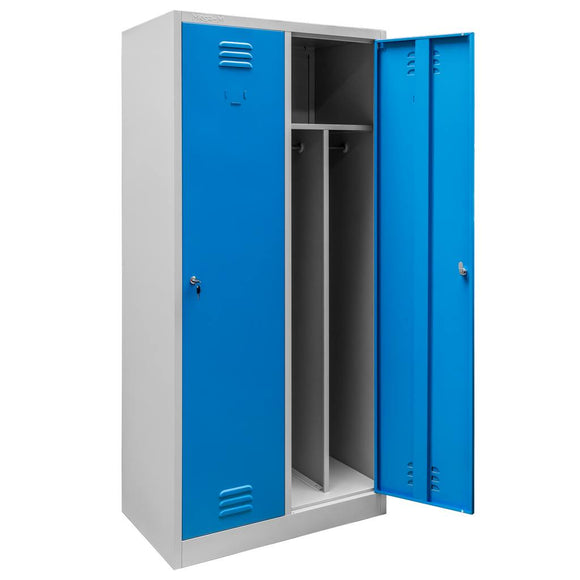Dulap vestiar BHP 2 usi cu compartimente S-80 cm gri/albastru front