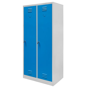 Dulap vestiar BHP 2 usi cu compartimente S-80 cm gri/albastru front - 0