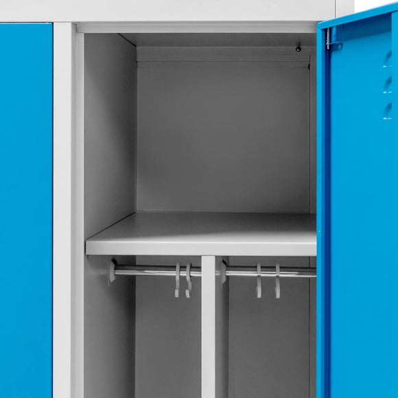 Dulap vestiar BHP 2 usi cu compartimente S-80 cm gri/albastru front