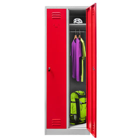 Dulap BHP pentru imbracaminte 2 usi S-60 cm gri/front rosu