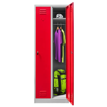 Dulap BHP pentru imbracaminte 2 usi S-60 cm gri/front rosu