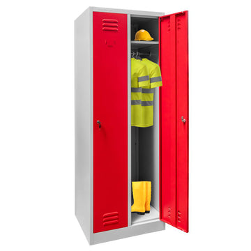 Dulap BHP pentru imbracaminte 2 usi S-60 cm gri/front rosu - 0