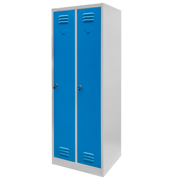Dulap BHP pentru haine 2 usi S-60 cm gri/fata albastra