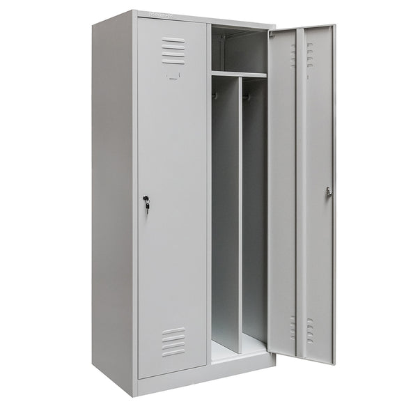 Dulap BHP pentru haine angajati 2 usi cu compartimente S-80 cm gri