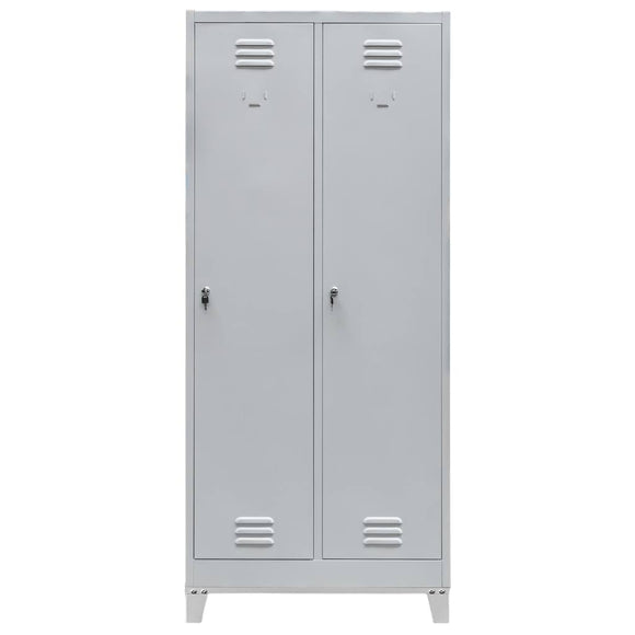 Dulap BHP pentru haine pe baza cu picioare, pentru personal, 2 usi S-80 cm gri