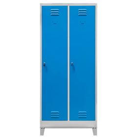 Dulap vestiar BHP cu picioare, 2 usi, cu compartimente, S-80 cm, gri/albastru front