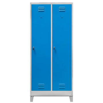 Dulap vestiar BHP cu picioare, 2 usi, cu compartimente, S-80 cm, gri/albastru front
