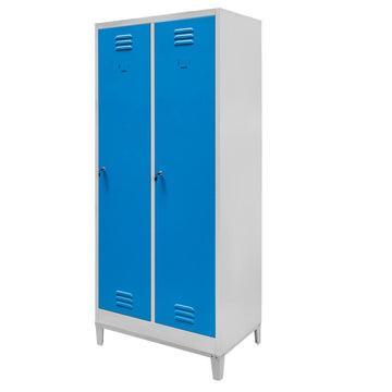 Dulap vestiar BHP cu picioare, 2 usi, cu compartimente, S-80 cm, gri/albastru front - 0