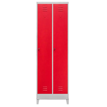Dulap vestiar BHP pe baza cu picioare 2 usi S-60 cm gri/fata rosie - 0