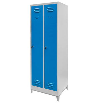 Dulap vestiar BHP pe baza cu picioare 2 usi S-60 cm gri/albastru front