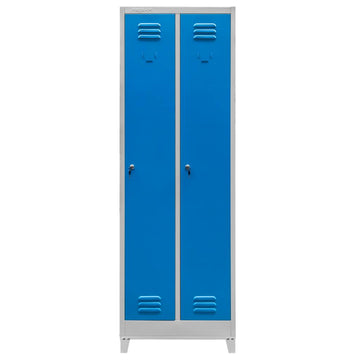 Dulap vestiar BHP pe baza cu picioare 2 usi S-60 cm gri/albastru front - 0