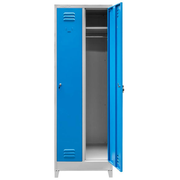 Dulap vestiar BHP pe baza cu picioare 2 usi S-60 cm gri/albastru front