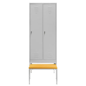Dulap BHP vestiar pe baza cu bancuta extensibila 2 usi cu compartimente S-80 cm gri