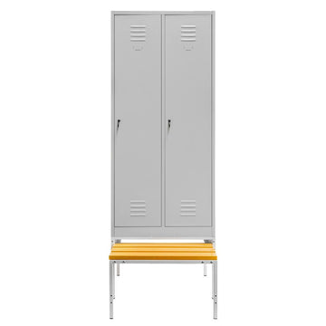 Dulap BHP vestiar pe baza cu bancuta extensibila 2 usi cu compartimente S-80 cm gri