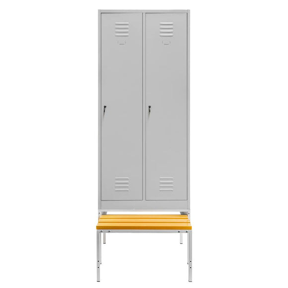 Dulap BHP vestiar pe baza cu bancuta extensibila 2 usi cu compartimente S-80 cm gri