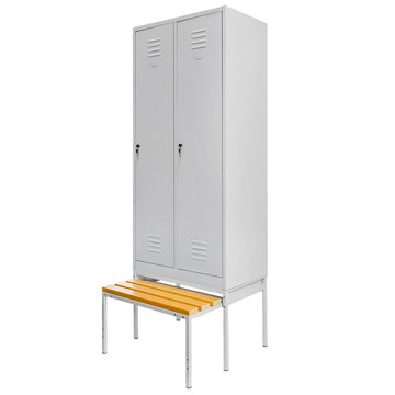 Dulap BHP vestiar pe baza cu bancuta extensibila 2 usi cu compartimente S-80 cm gri - 0