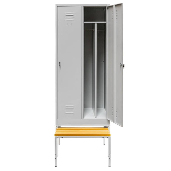 Dulap BHP vestiar pe baza cu bancuta extensibila 2 usi cu compartimente S-80 cm gri