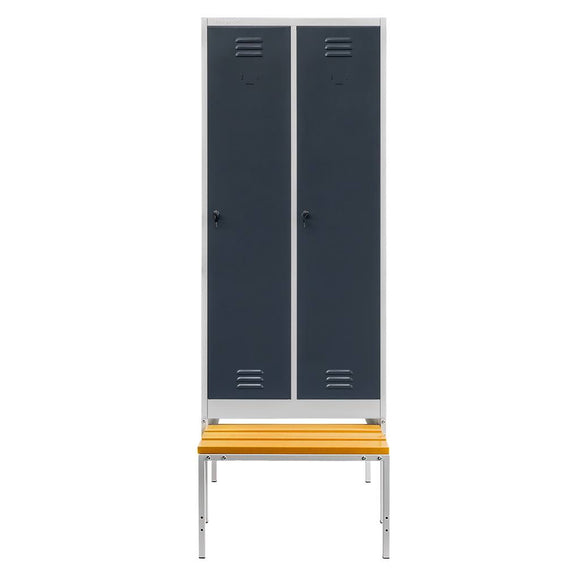 Dulap vestiar BHP S 80 cm 2 usi cu baza si bancheta culisanta gri/fata grafit