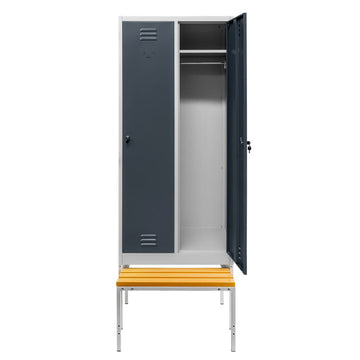 Dulap vestiar BHP S 80 cm 2 usi cu baza si bancheta culisanta gri/fata grafit - 0