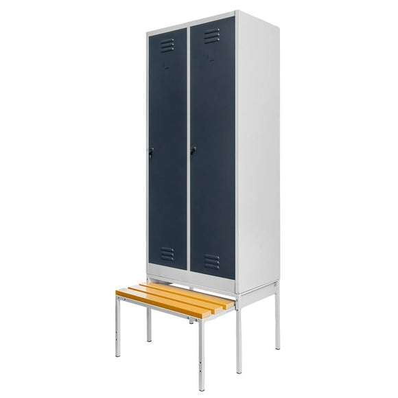 Dulap vestiar BHP S 80 cm 2 usi cu baza si bancheta culisanta gri/fata grafit