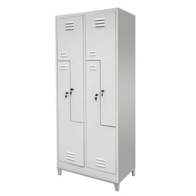 Dulap vestiar BHP pe baza cu picioare pentru angajati 4 usi tip L S-80 cm gri