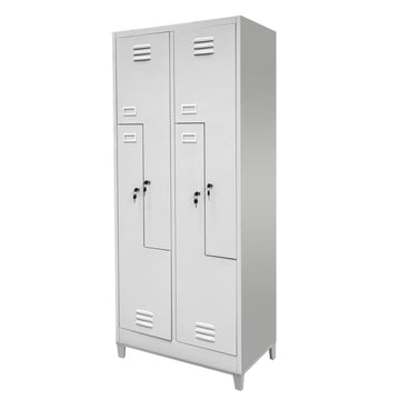 Dulap vestiar BHP pe baza cu picioare pentru angajati 4 usi tip L S-80 cm gri