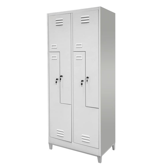 Dulap vestiar BHP pe baza cu picioare pentru angajati 4 usi tip L S-80 cm gri
