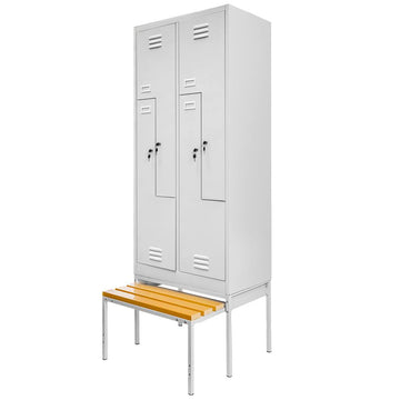 Dulap vestiar BHP cu baza si bancuta extensibila, 4 usi, tip L, S-80 cm, gri