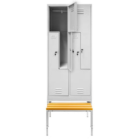 Dulap vestiar BHP cu baza si bancuta extensibila, 4 usi, tip L, S-80 cm, gri - 0