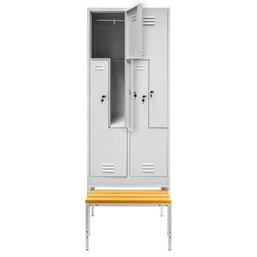 Dulap vestiar BHP cu baza si bancuta extensibila, 4 usi, tip L, S-80 cm, gri - 0