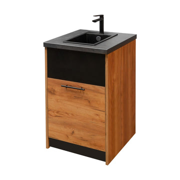 Dulap cu chiuveta si baterie Mega-M, 54x60xH90 cm, negru/stejar kraft auriu - vedere principala
