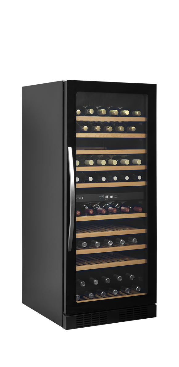 Vitrina racitor vin negru TFW400-2F vedere laterala Tefcold – vitrina racitor vin cu zone de temperatura separate pentru restaurant si wine bar