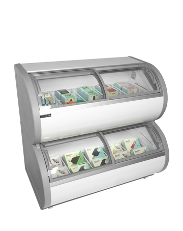Congelator expunere dual-deck alb TD500 vedere laterala Tefcold – congelator dual-deck pentru expunere produse congelate in supermarket si retail