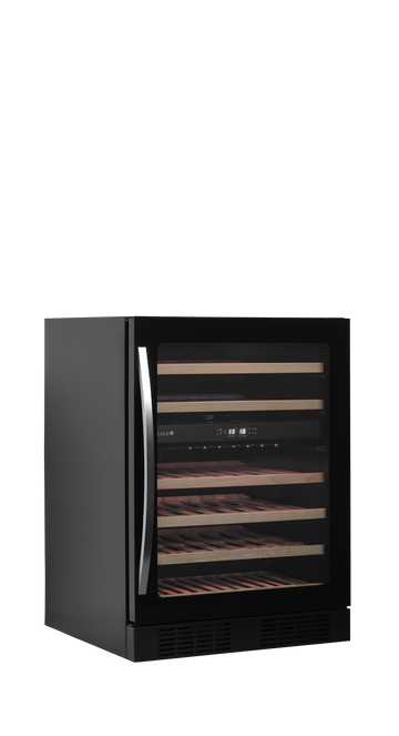 Vitrina racitor vin negru TFW160-2F, 131 l, +5/+18C, 2 zone Tefcold – vitrina racitor vin cu zone de temperatura separate pentru restaurant si wine bar