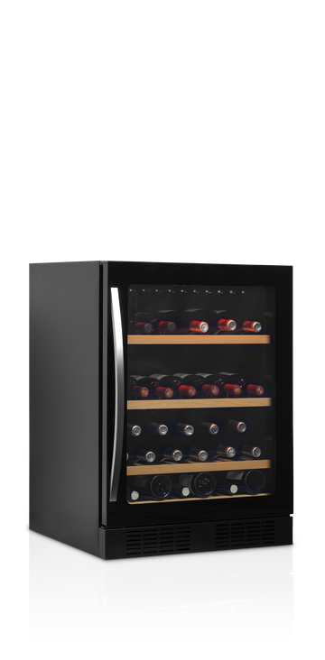 Vitrina racitor vin negru TFW170-2F vedere laterala Tefcold – vitrina racitor vin cu zone de temperatura separate pentru restaurant si wine bar
