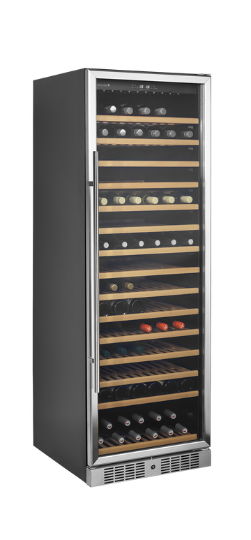 Vitrina racitor vin negru inox TFW400-2CP vedere laterala Tefcold – vitrina racitor vin cu zone de temperatura separate pentru restaurant si wine bar