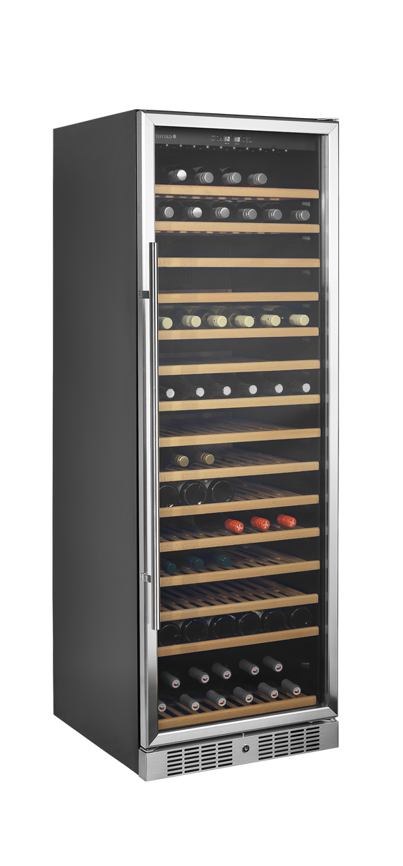 Vitrina racitor vin negru inox TFW400-2CP vedere laterala Tefcold – vitrina racitor vin cu zone de temperatura separate pentru restaurant si wine bar