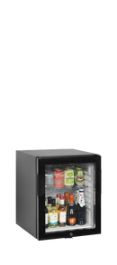 Minibar hotel negru usa sticla TM24G, 24 l, +5/+14C Tefcold – minibar hotel cu compresor sau absorbtie, silentios, pentru camere hotel si pensiuni