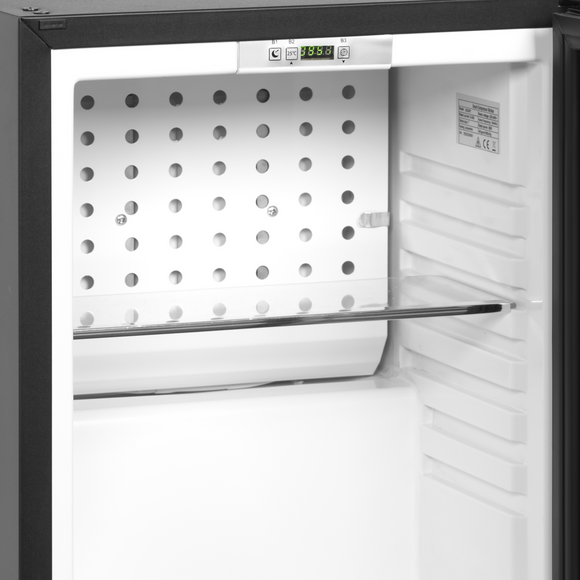 Minibar hotel negru usa sticla TM24G interior Tefcold – minibar hotel cu compresor sau absorbtie, silentios, pentru camere hotel si pensiuni