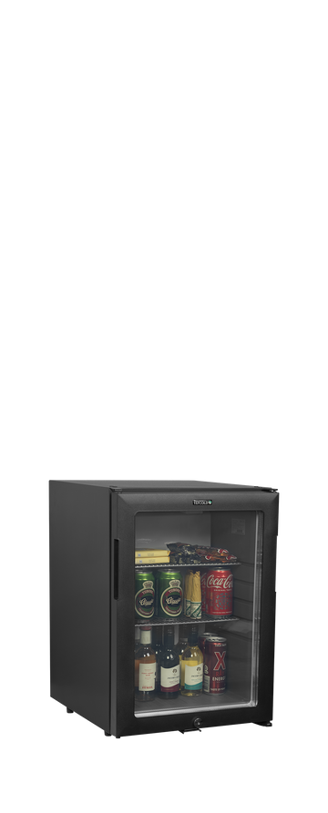 Minibar hotel absorbtie usa sticla TM35GA vedere laterala Tefcold – minibar hotel cu compresor sau absorbtie, silentios, pentru camere hotel si pensiuni