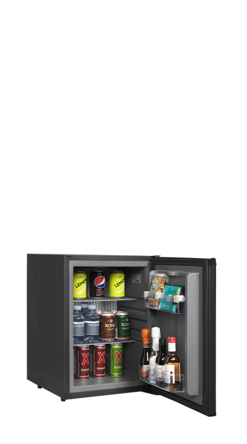 Minibar hotel absorbtie negru TM35A vedere laterala Tefcold – minibar hotel cu compresor sau absorbtie, silentios, pentru camere hotel si pensiuni