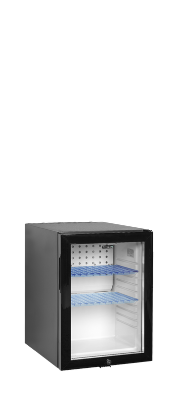 Minibar hotel negru usa sticla TM35G, 34 l, +5/+14C Tefcold – minibar hotel cu compresor sau absorbtie, silentios, pentru camere hotel si pensiuni