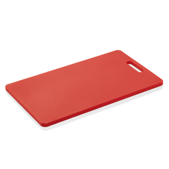 Tocator rosu polietilena, 40x25cm, gosime 1,2 cm, conform HACCP, cu decupaj maner