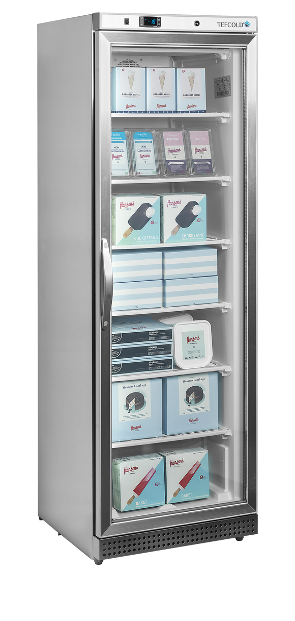 Congelator vertical usa sticla inox UF400GCP vedere laterala Tefcold – congelator vertical cu usa sticla pentru expunere produse congelate