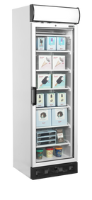 Congelator vertical usa sticla alb ATOM MAXI varianta II vedere laterala Tefcold – congelator vertical cu usa sticla pentru expunere produse congelate