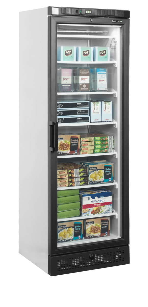 Congelator vertical usa sticla alb ATOM MAXI vedere laterala Tefcold – congelator vertical cu usa sticla pentru expunere produse congelate